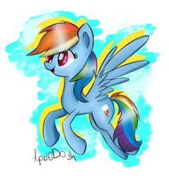 Size: 914x952 | Tagged: safe, artist:dashiepl, rainbow dash, pegasus, pony, g4, female, flying, mare, signature, solo