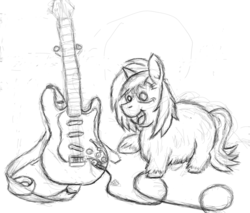 Size: 1142x974 | Tagged: safe, artist:fluffsplosion, dj pon-3, vinyl scratch, fluffy pony, g4, electric guitar, female, guitar, impending doom, monochrome, musical instrument, solo