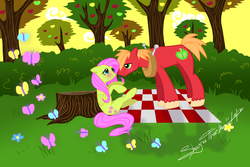 Size: 4500x3000 | Tagged: safe, artist:electrauma, big macintosh, fluttershy, earth pony, pony, g4, male, ship:fluttermac, shipping, stallion, straight