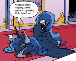 Size: 639x516 | Tagged: safe, edit, idw, princess luna, tiberius, g4, spoiler:comic, annoyed, face down ass up, floppy ears, frown, glare, meme, pouting