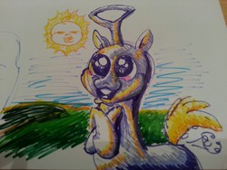 Size: 1280x960 | Tagged: safe, artist:pikapetey, g4, baby sun, cursed image, male, nightmare fuel, ponified, rule 85, sun, teletubbies, tinky winky, wat