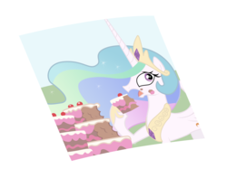 Size: 2500x1968 | Tagged: safe, artist:allthevectors, princess celestia, pony, g4, ponyville confidential, cake, cakelestia, caught, female, mare, photo, simple background, solo, transparent background, vector