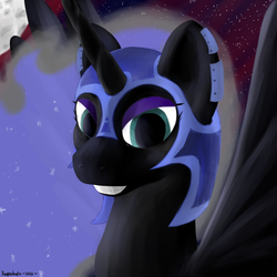 Size: 1600x1600 | Tagged: dead source, safe, artist:keeponhatin, nightmare moon, g4, female, smiling, solo