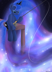 Size: 2550x3500 | Tagged: dead source, safe, artist:keeponhatin, princess luna, g4, female, fishing, sad, solo