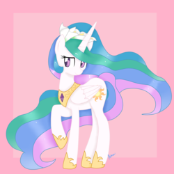 Size: 1900x1900 | Tagged: safe, artist:ashourii, princess celestia, alicorn, pony, g4, cute, cutelestia, female, flower in hair, mare, solo