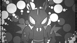 Size: 1280x720 | Tagged: safe, artist:ackdari, artist:aleksa0rs1, edit, changeling, black and white, bubble, film reel, grayscale, solo, vector, wallpaper, wallpaper edit