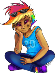 Size: 524x693 | Tagged: safe, artist:thestripedkit, rainbow dash, human, g4, dark skin, female, humanized, solo