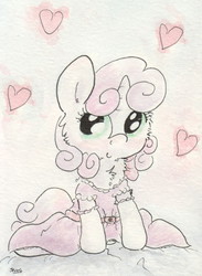 Size: 681x931 | Tagged: safe, artist:slightlyshade, sweetie belle, g4, clothes, cute, diasweetes, dress, female, solo, traditional art