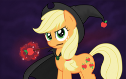 Size: 800x504 | Tagged: safe, artist:obcor, applejack, g4, female, solo, wand, witch