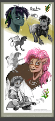 Size: 1002x2188 | Tagged: safe, artist:arainmorn, oc, oc only, oc:bates, oc:luvi, chimera, anthro, couple, piercing, pink hair, sketch