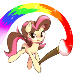 Size: 800x800 | Tagged: safe, artist:30clock, oc, oc only, oc:spring darling, earth pony, pony, paintbrush, rainbow, simple background, solo, white background
