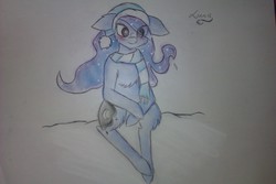 Size: 2592x1728 | Tagged: safe, artist:moonlightgleam, princess luna, g4, clothes, female, scarf, snow, solo, traditional art