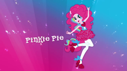 Size: 1280x720 | Tagged: safe, pinkie pie, equestria girls, g4, my little pony equestria girls: rainbow rocks, box art, clothes, commercial, devil horn (gesture), female, high heels, magic of friendship (rainbow rocks), rainbow, rock, skirt, solo, stockings