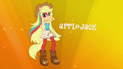 Size: 1280x720 | Tagged: safe, applejack, equestria girls, g4, my little pony equestria girls: rainbow rocks, boots, clothes, female, rainbow, skirt, solo, stockings