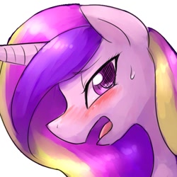 Size: 600x600 | Tagged: safe, artist:yajima, princess cadance, g4, bedroom eyes, blushing, female, looking at you, open mouth, solo, sweatdrop