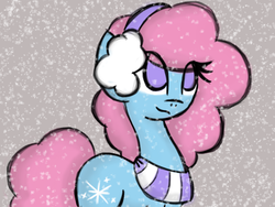 Size: 1024x768 | Tagged: safe, artist:yombatable, oc, oc only, earth pony, pony, clothes, earmuffs, scarf, snow, snowfall, solo