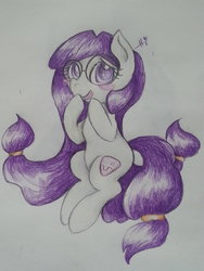 Size: 1024x1365 | Tagged: safe, artist:creeate97, pony, glasses, gluko, hi, mon colle knights, ponified, round glasses, rule 85, solo, traditional art