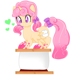 Size: 1300x1343 | Tagged: safe, artist:ashourii, oc, oc only, oc:cuppy cake, alicorn, pony, alicorn oc, bow, solo