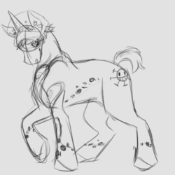 Size: 400x400 | Tagged: safe, artist:puppet-rhymes, pony, monochrome, one piece, ponified, sketch, solo, trafalgar d. water law