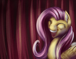 Size: 900x695 | Tagged: safe, artist:viwrastupr, fluttershy, filli vanilli, g4, cute, ear fluff, eyes closed, female, happy, open mouth, singing, smiling, solo, uncanny valley