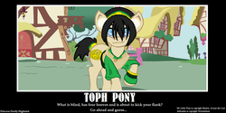 Size: 1200x600 | Tagged: safe, artist:princesshighmist, avatar the last airbender, demotivational poster, meme, ponified, toph bei fong