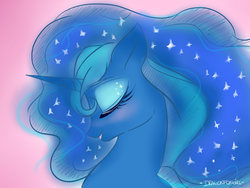 Size: 1024x768 | Tagged: safe, artist:dragonfoxgirl, princess luna, g4, blushing, bust, eyes closed, female, missing accessory, open mouth, portrait, smiling, solo