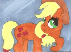 Size: 684x498 | Tagged: safe, artist:darkzephyrmoon, applejack, g4, female, raised hoof, solo, traditional art