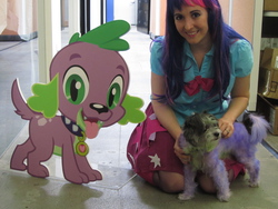 Size: 3444x2594 | Tagged: safe, artist:knowledgefairy, spike, twilight sparkle, dog, human, equestria girls, g4, cosplay, irl, irl human, photo, spike the dog, torture