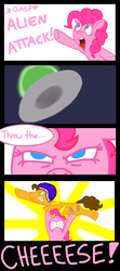 Size: 600x1350 | Tagged: safe, artist:crazynutbob, cheese sandwich, pinkie pie, g4, pinkie pride, asdfmovie, asdfmovie4, comic, epic husband tossing, epic wife tossing, fastball special, pink text, throw the cheese, ufo