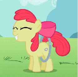 Size: 352x347 | Tagged: safe, screencap, apple bloom, earth pony, pony, g4, season 2, the cutie pox, animated, cropped, eyes closed, fake cutie mark, female, filly, foal, gif, loop, loop-de-hoop, solo