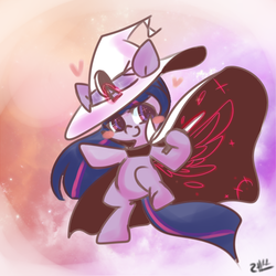 Size: 700x700 | Tagged: safe, artist:lessue, twilight sparkle, g4, artificial wings, augmented, blushing, clothes, female, hat, magic, magic wings, pixiv, solo, wings