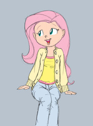 Size: 541x730 | Tagged: safe, artist:carnifex, fluttershy, human, g4, cardigan, clothes, female, humanized, light skin, solo, sweater, sweatershy