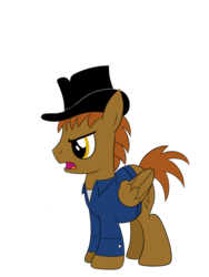 Size: 774x1032 | Tagged: safe, artist:drawponies, oc, oc only, oc:calamity, pegasus, pony, fallout equestria, clothes, dashite, fanfic, fanfic art, hat, hooves, male, open mouth, simple background, solo, stallion, transparent background, vector, wings