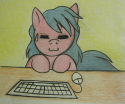 Size: 768x638 | Tagged: safe, artist:spectrum-sparkle, firefly, g1, computer mouse, female, keyboard, lucky star, solo