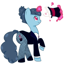 Size: 1494x1475 | Tagged: safe, artist:ashourii, oc, oc only, pony, rabbit, unicorn, bunny out of the hat, clothes, fishnet stockings, glowing horn, hat, horn, magic, magic trick, magician, raised hoof, simple background, telekinesis, top hat, transparent background