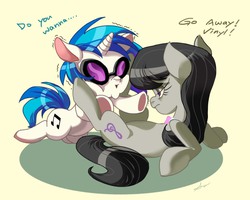 Size: 983x787 | Tagged: safe, artist:sanbread, dj pon-3, octavia melody, vinyl scratch, g4, female, lesbian, ship:scratchtavia, shipping