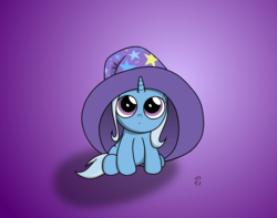 Size: 3780x2978 | Tagged: safe, artist:123turtleshell, trixie, pony, unicorn, g4, :>, clothes, cute, diatrixes, female, filly, filly trixie, hat, looking at you, looking up, looking up at you, mare, oversized clothes, smiling, solo, younger