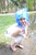 Size: 3072x4608 | Tagged: safe, artist:everage, artist:shelle-chii, dj pon-3, vinyl scratch, human, g4, barefoot, cosplay, feet, irl, irl human, mud, muddy, photo, smiling, solo, squatting