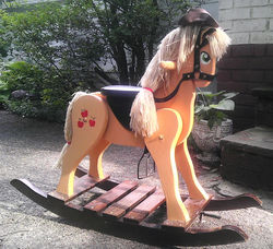 Size: 1600x1461 | Tagged: safe, applejack, g4, photo, rocking horse