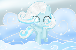 Size: 2559x1674 | Tagged: safe, artist:lilredroses, oc, oc only, oc:snowdrop, cloud, snow, snowfall, solo