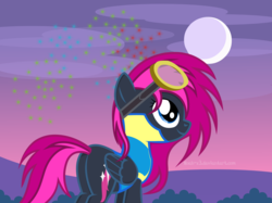 Size: 2750x2060 | Tagged: safe, artist:noah-x3, oc, oc only, oc:neon flare, pegasus, pony, fireworks, goggles, night, show accurate, solo, wonderbolts uniform