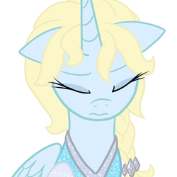 Size: 800x800 | Tagged: safe, artist:fuutachimaru, alicorn, pony, crossover, elsa, eyes closed, frozen (movie), ponified, portrait, sad, solo, wip