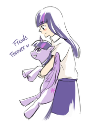 Size: 400x550 | Tagged: safe, artist:ujey02, twilight sparkle, human, pony, g4, blushing, female, holding a pony, hug, hug from behind, human ponidox, humanized, light skin, open mouth, smiling, solo, twilight sparkle (alicorn)