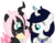 Size: 900x707 | Tagged: safe, artist:ipandacakes, oc, oc only, oc:pomf puff, changeling, hybrid, boop, changeling oc, interspecies offspring, magical lesbian spawn, milkshake, offspring, parent:discord, parent:oc:fluffle puff, parent:princess celestia, parent:queen chrysalis, parents:canon x oc, parents:chrysipuff, parents:dislestia, pink changeling, simple background, transparent background, vector