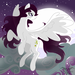 Size: 2000x2000 | Tagged: safe, artist:celestialess, oc, oc only, oc:moonduster, pegasus, pony, moon, night, solo