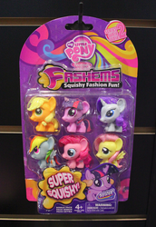 Size: 597x868 | Tagged: safe, applejack, fluttershy, pinkie pie, rainbow dash, rarity, twilight sparkle, g4, butt wings, chibi, fash'ems, hand, mane six, merchandise, my little pony logo, rainbow power, special face