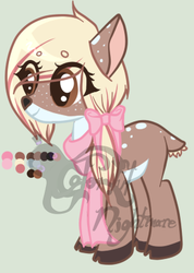 Size: 287x404 | Tagged: safe, artist:nightmares-adopts, oc, oc only, deer, adoptable, bow, clothes, reference sheet, scarf, solo
