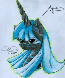 Size: 1441x1731 | Tagged: safe, artist:digitaldomain123, artist:that-turbo-pony, oc, oc only, oc:aqua, present, solo, traditional art