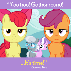 Size: 550x550 | Tagged: safe, screencap, apple bloom, diamond tiara, scootaloo, silver spoon, g4, my little pony: friendship is magic, official, twilight time