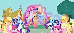 Size: 1322x604 | Tagged: safe, artist:bronielicious, applejack, fluttershy, pinkie pie, rainbow dash, rarity, twilight sparkle, g4, mane six